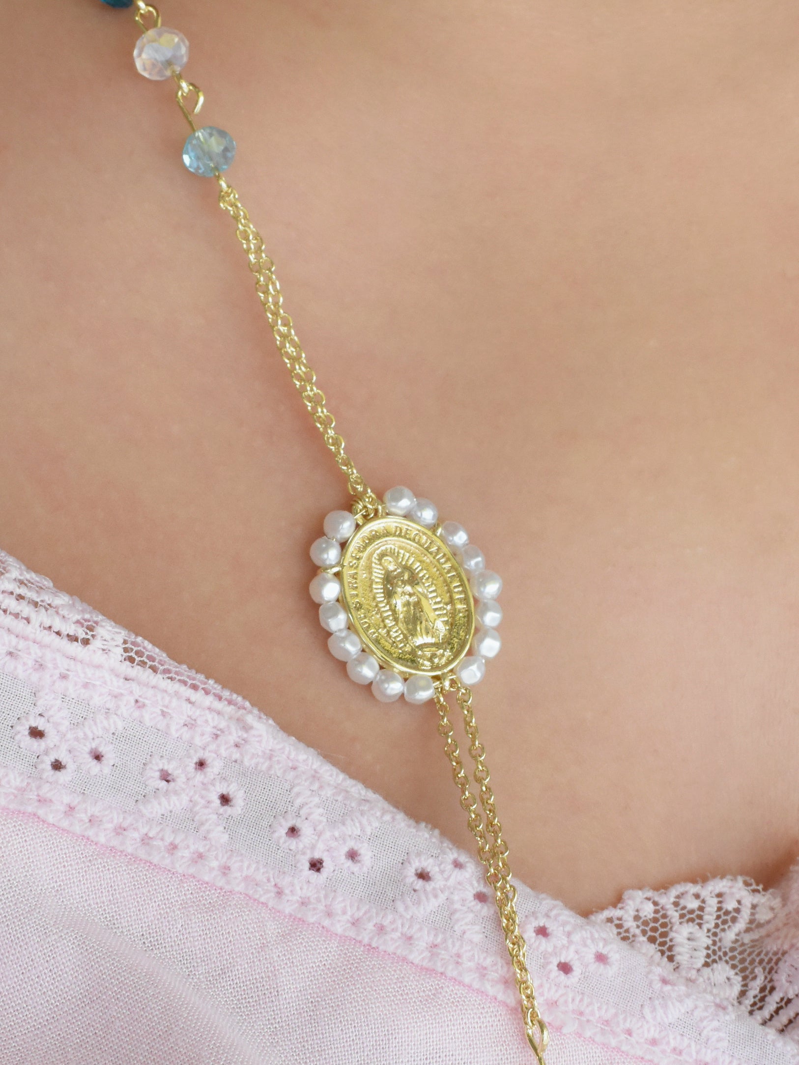 Collar Rosario cristal (negro, blanco, café o colores)