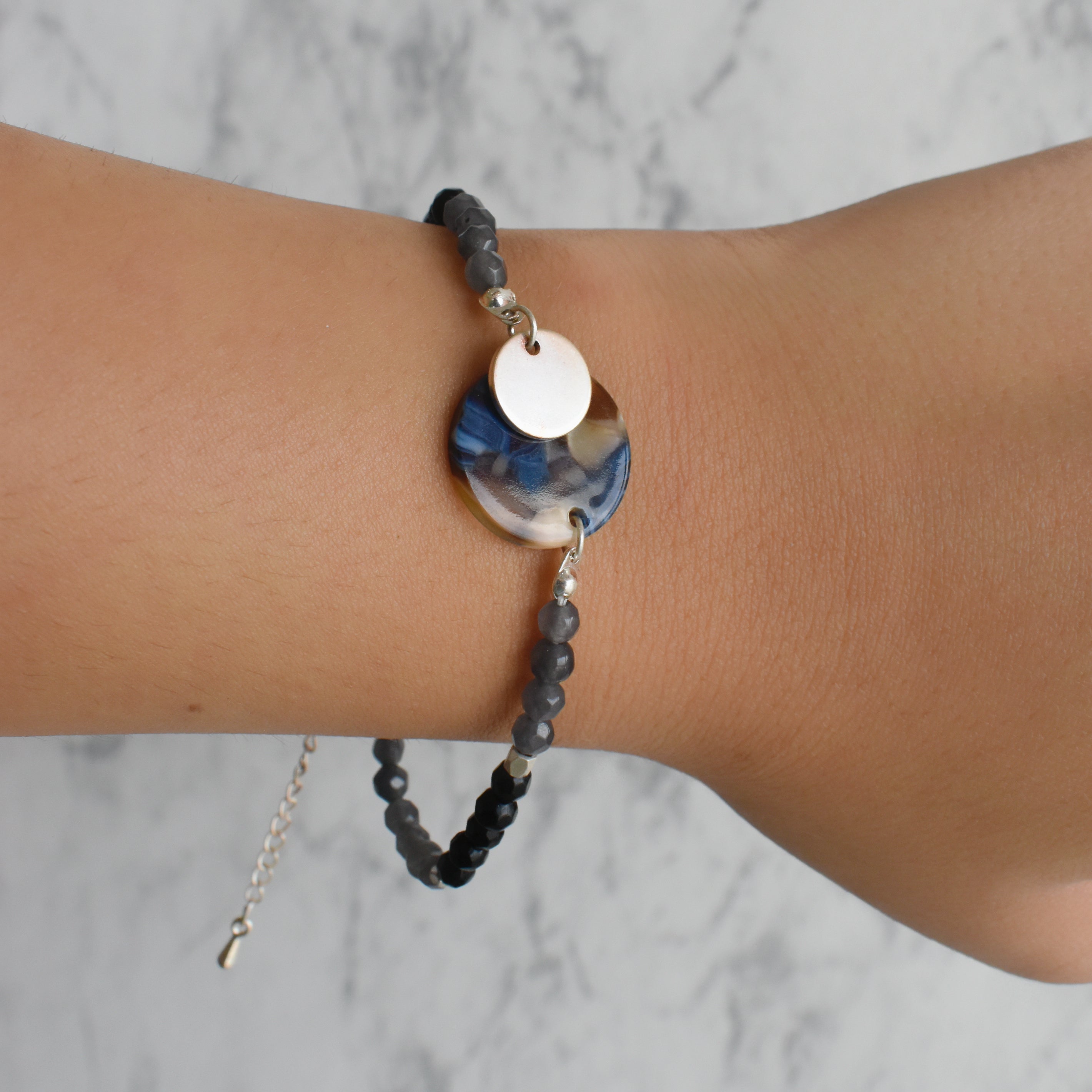 Pulsera piedra ágata (azul o café)
