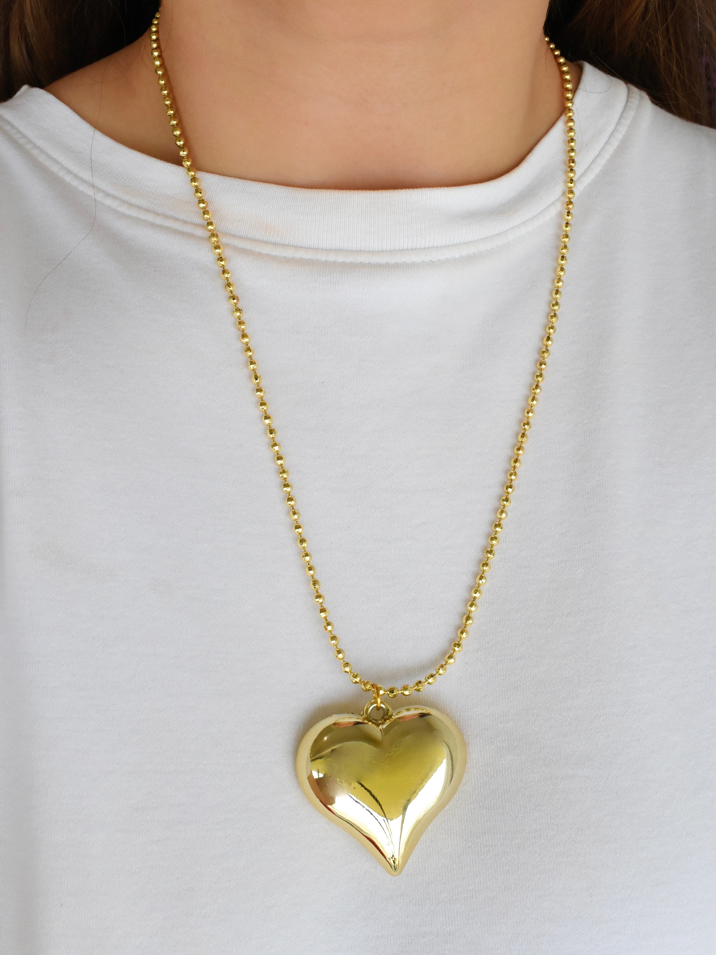 Collar largo corazón chunky (dorado o plateado)