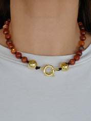 Juego collar y pulsera + pañuelo piedra natural