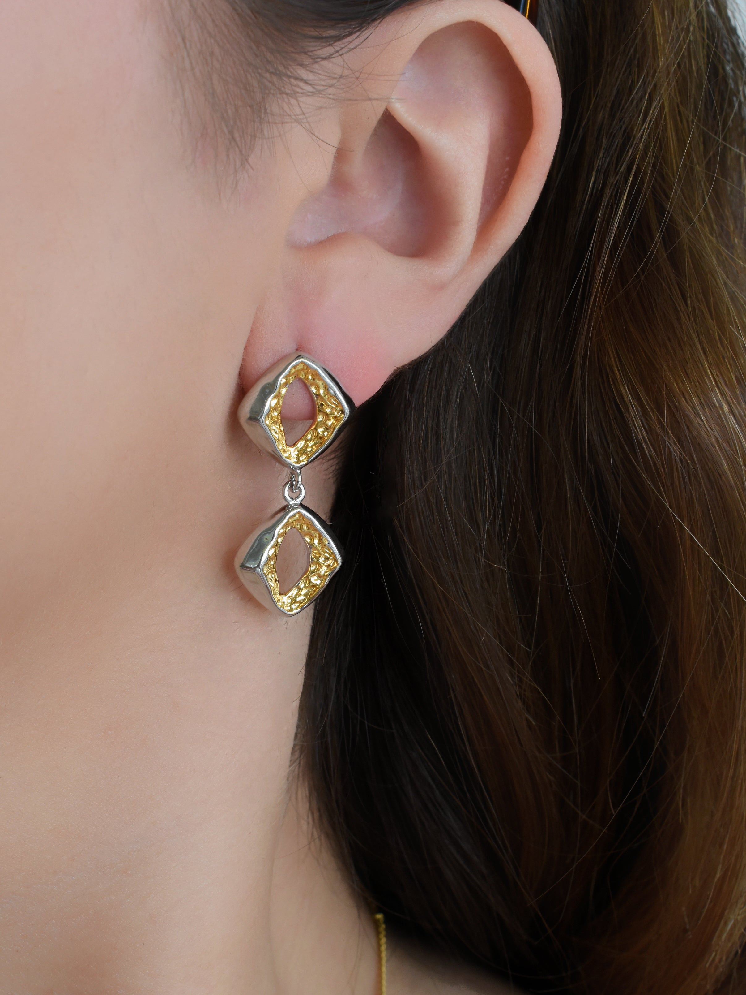 Aretes rombos irregulares bicolor