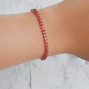 Pulsera circonias hojiitas roja (plateada y dorada)