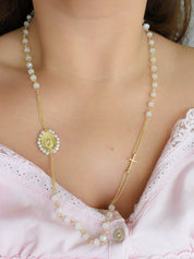 Collar Rosario cristal (negro, blanco, café o colores)