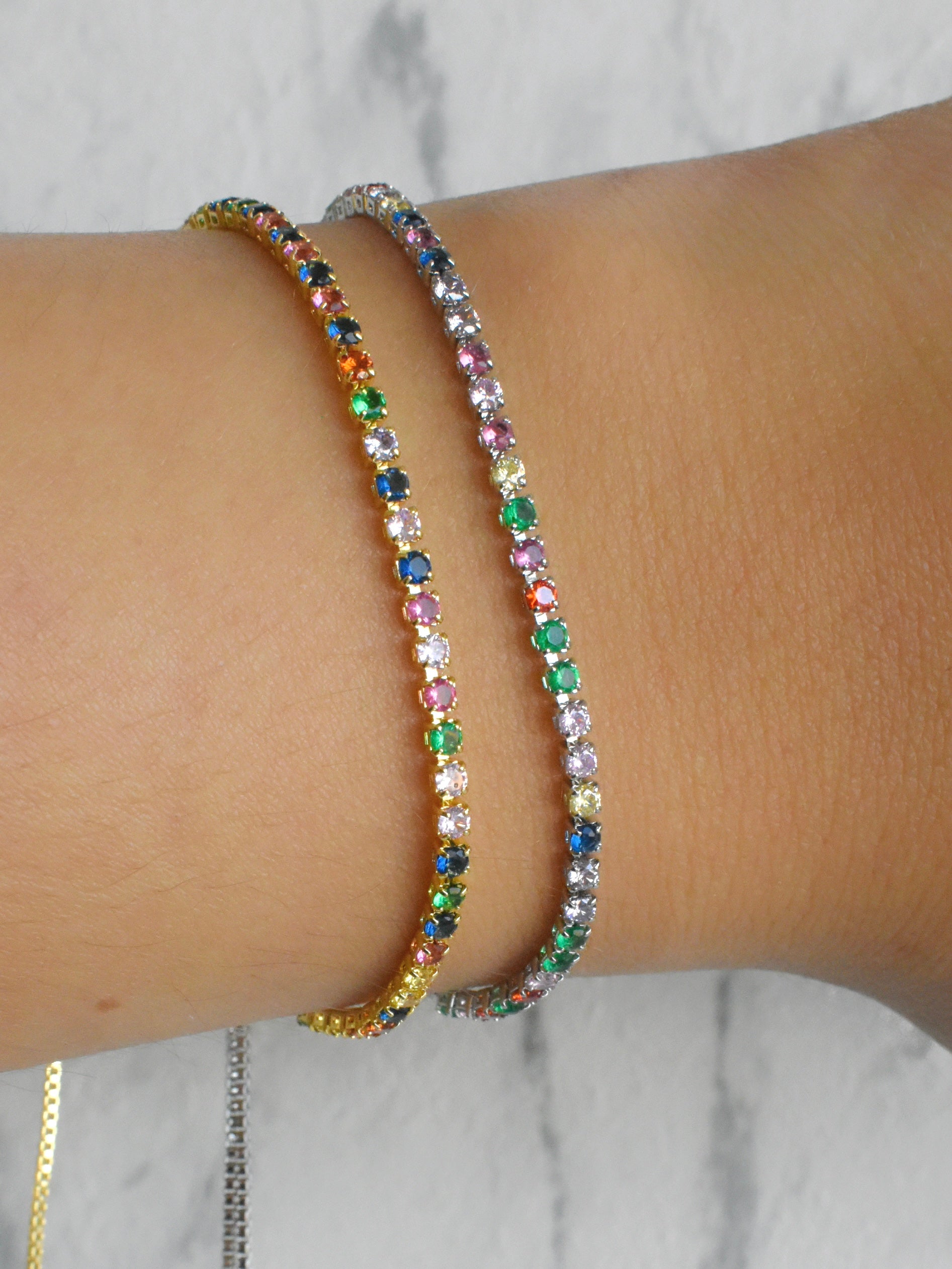 Pulsera tenis circonias colores (dorada o plateada)