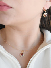 Juego circonia óvalo rojo