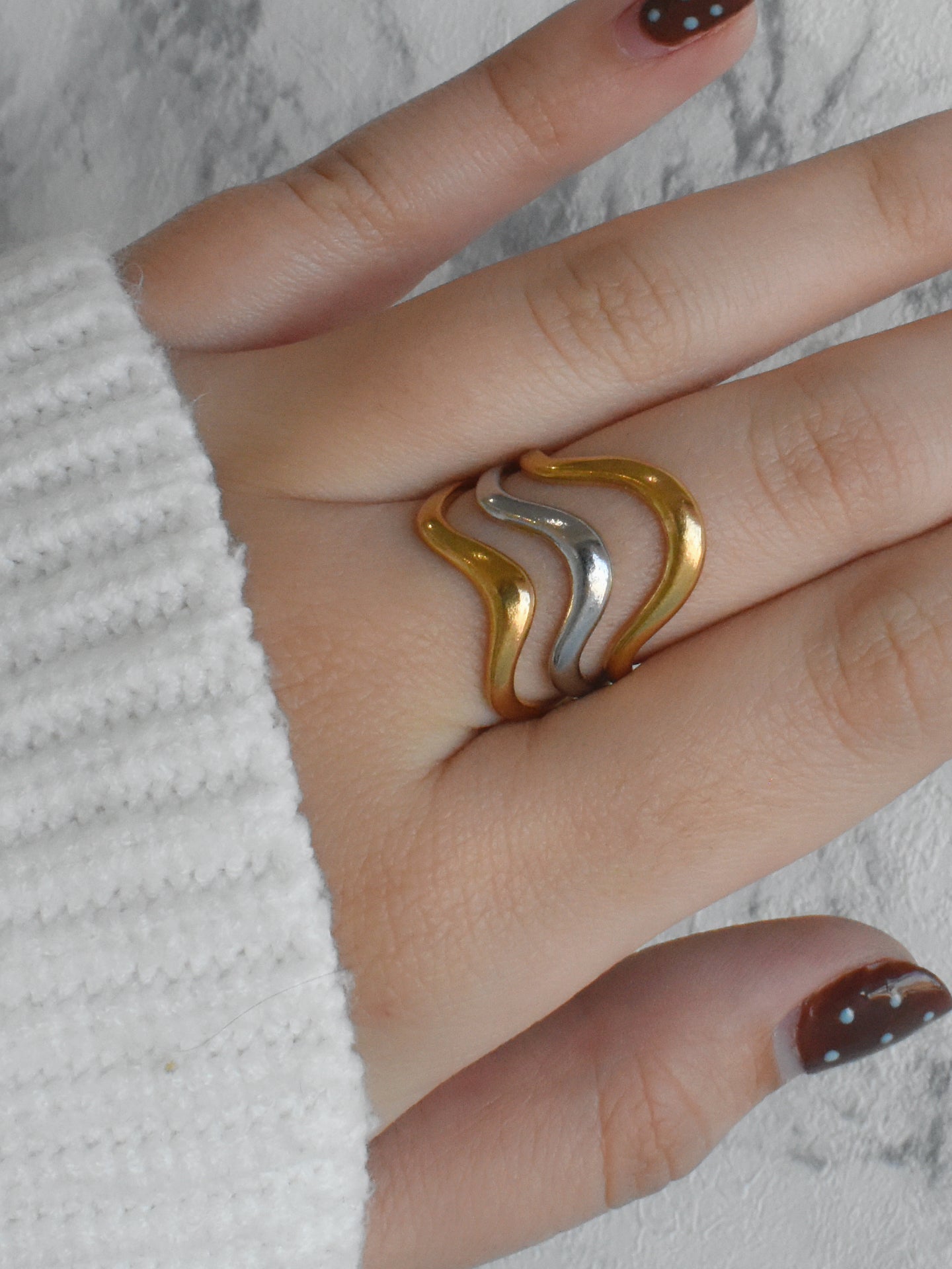 Anillo ondas bicolor