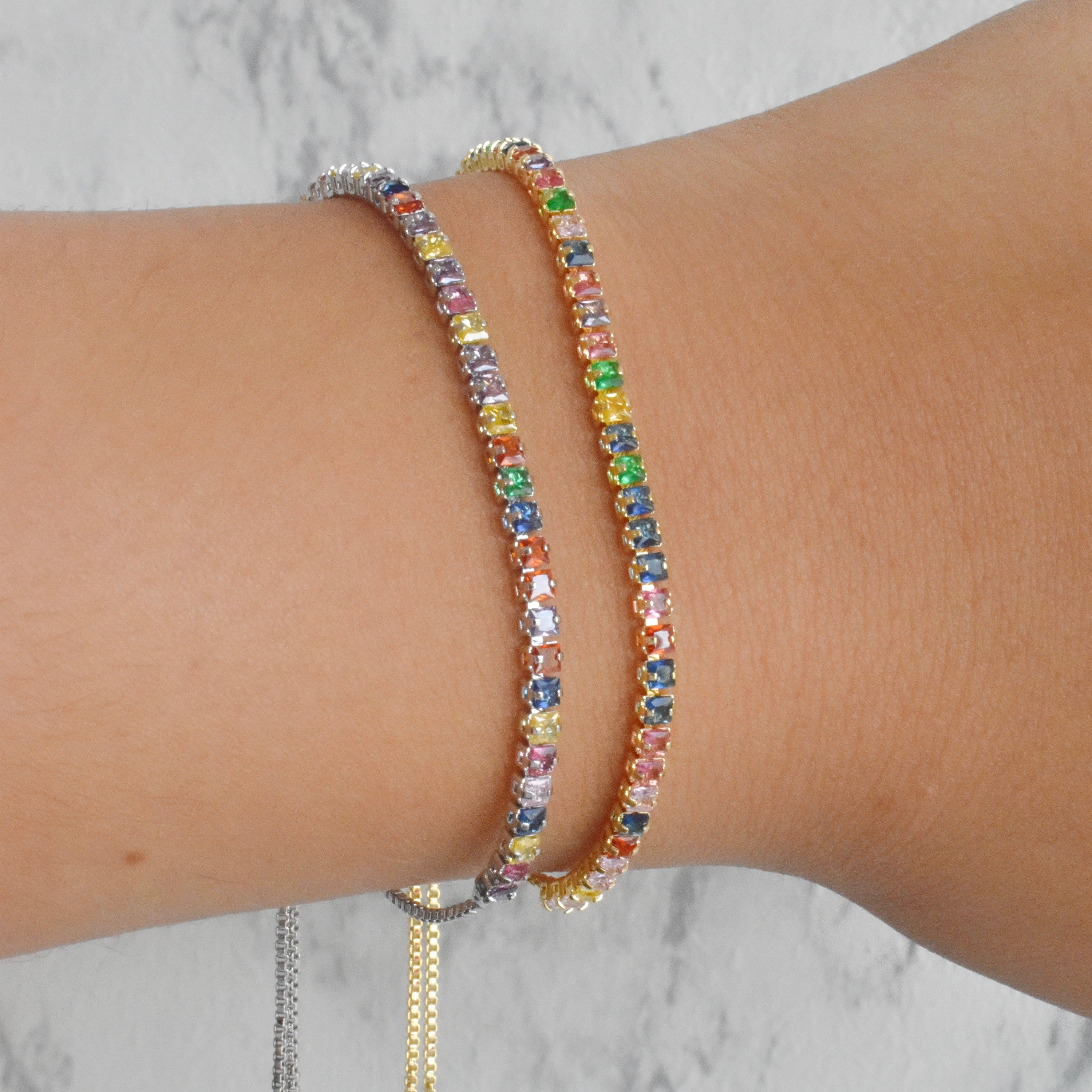 Pulsera "tennis" circonias colores (dorado y plateado)