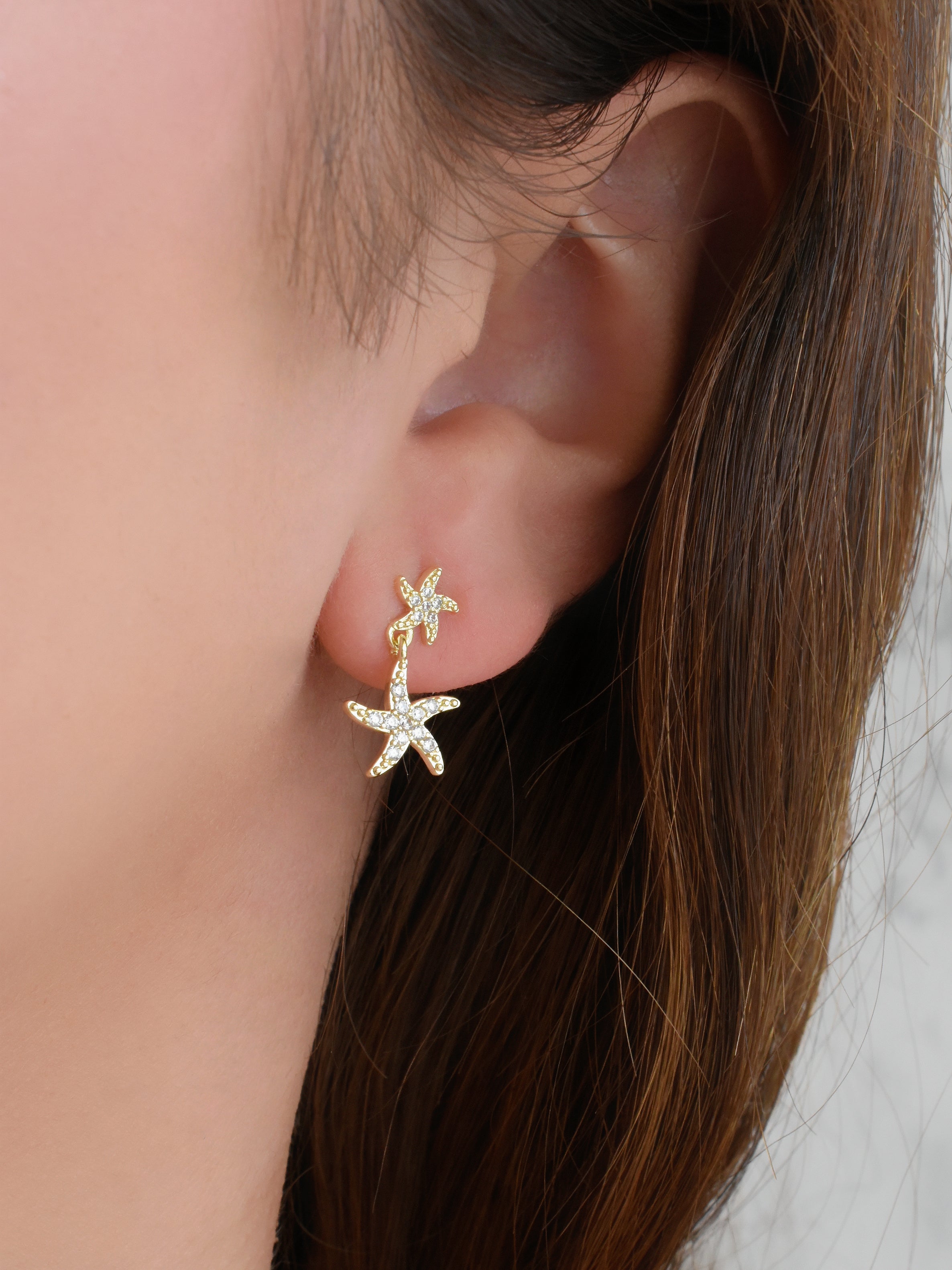 Aretes doble estrella de mar (broche bolita)