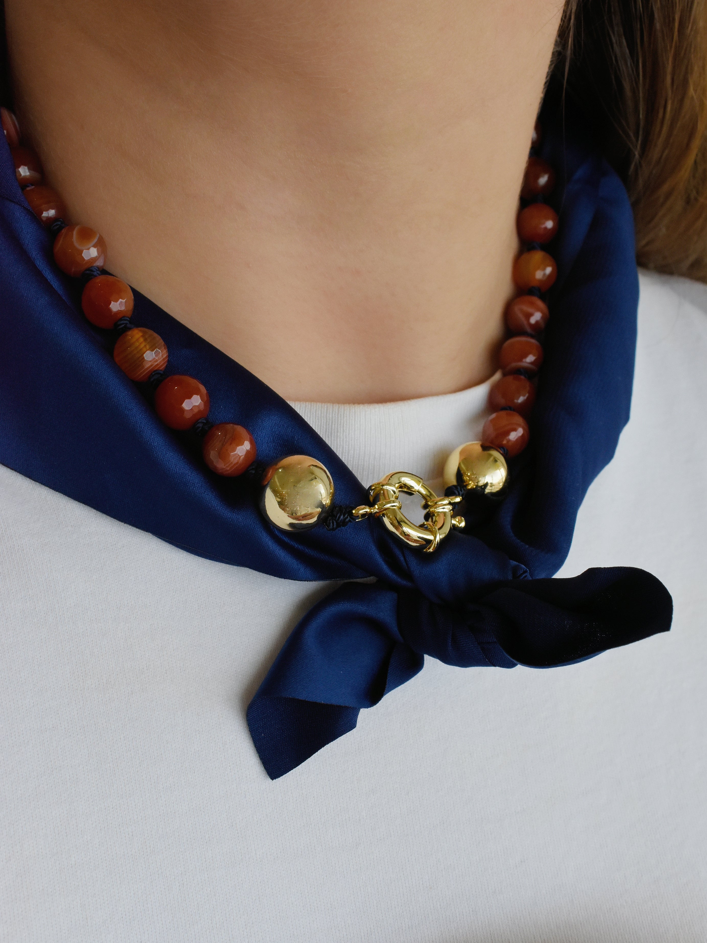 Juego collar y pulsera + pañuelo piedra natural