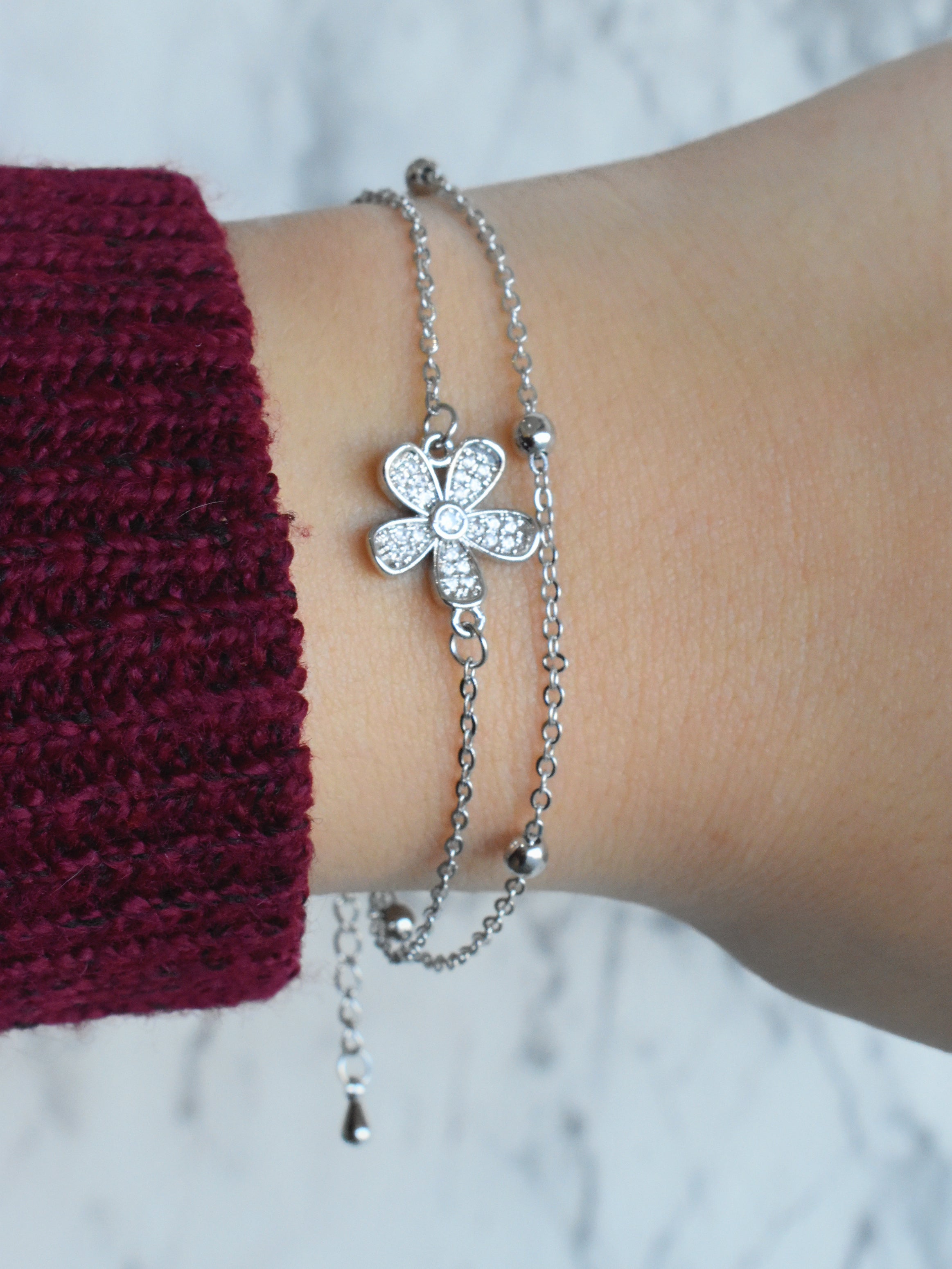 Pulsera doble florecita circonias