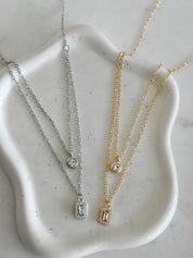 Gargantilla doble dijes circonia (dorado y plateado)