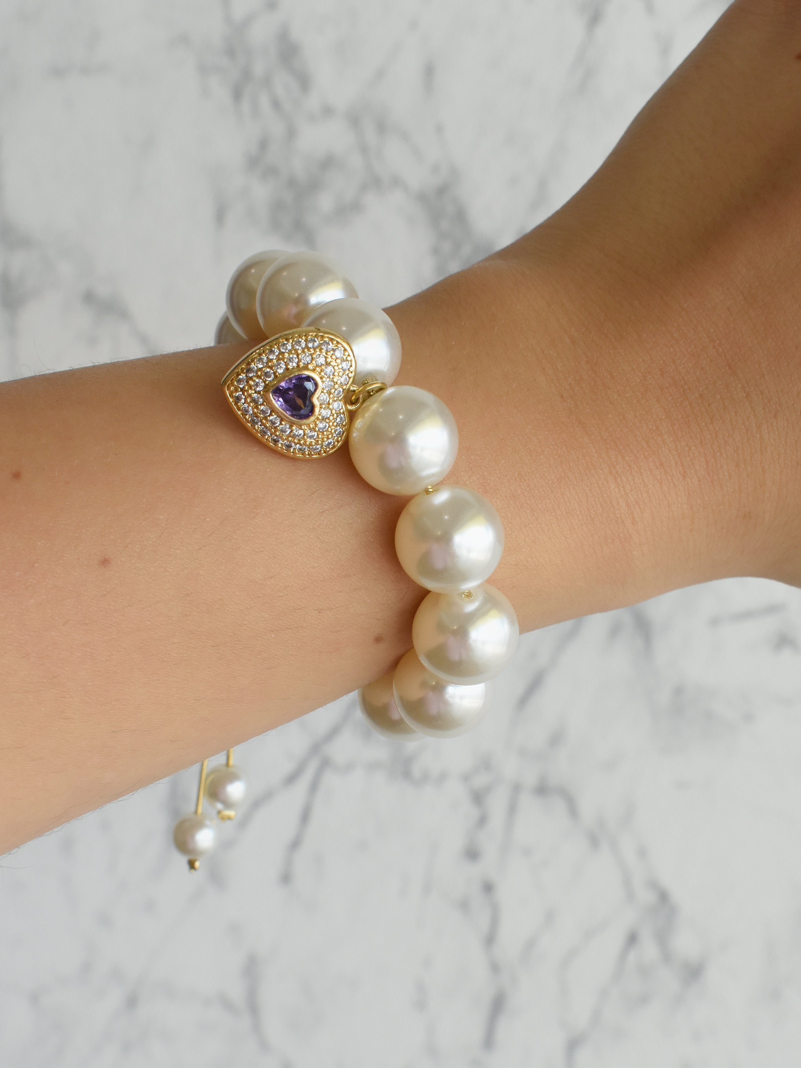 Pulsera perla jumbo charm corazón
