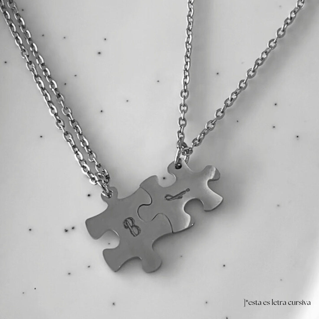 Gargantilla rompecabezas (incluye los dos) plateado