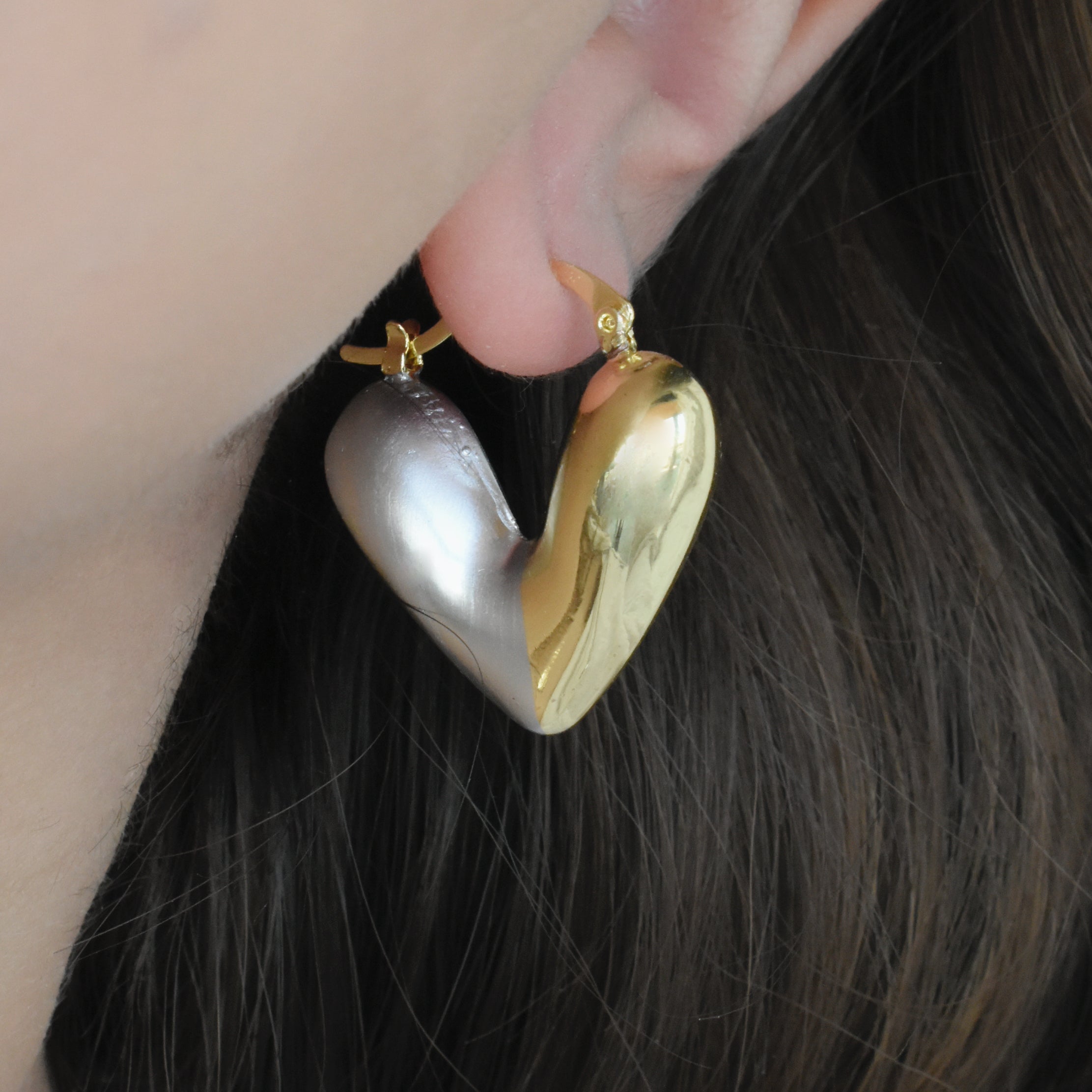 Aretes corazón chunky  bicolor