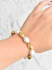 Pulsera perlas y rombos (dorada y plateada)