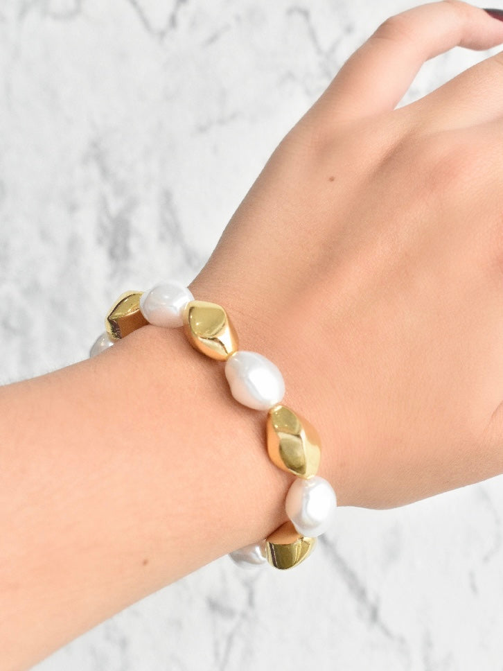 Pulsera perlas y rombos (dorada y plateada)