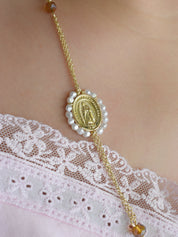 Collar Rosario cristal (negro, blanco, café o colores)