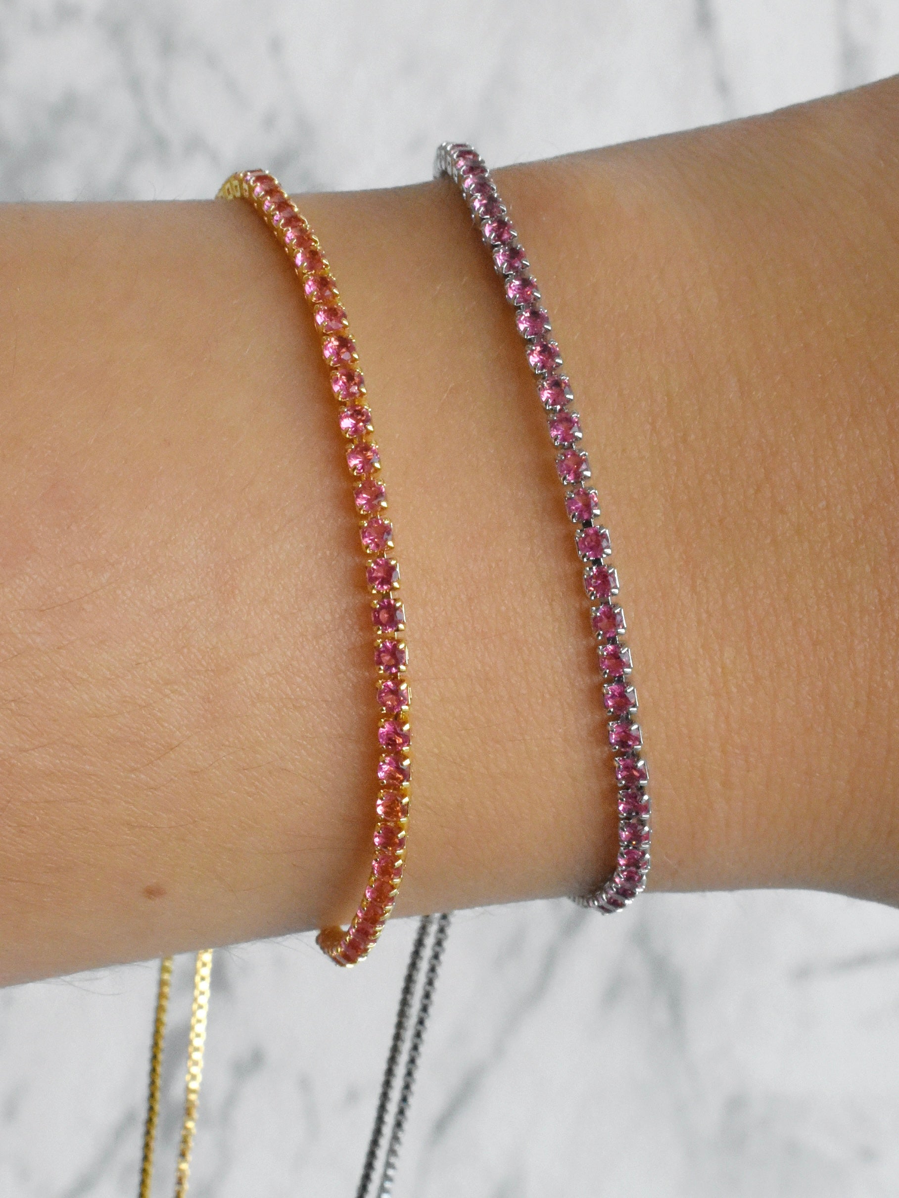 Pulsera tenis circonia rosa (dorada o plateada)