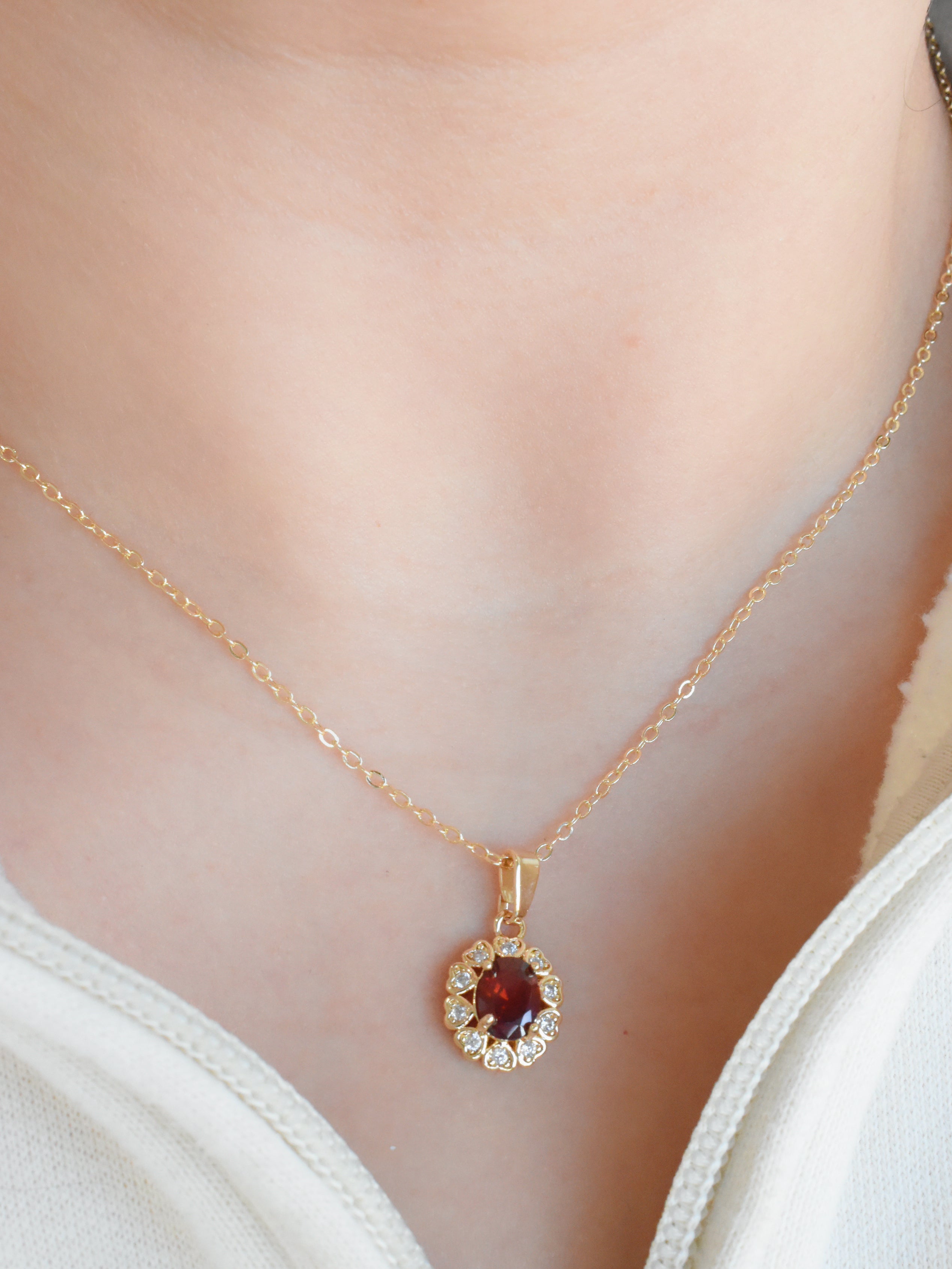 Juego circonia óvalo rojo