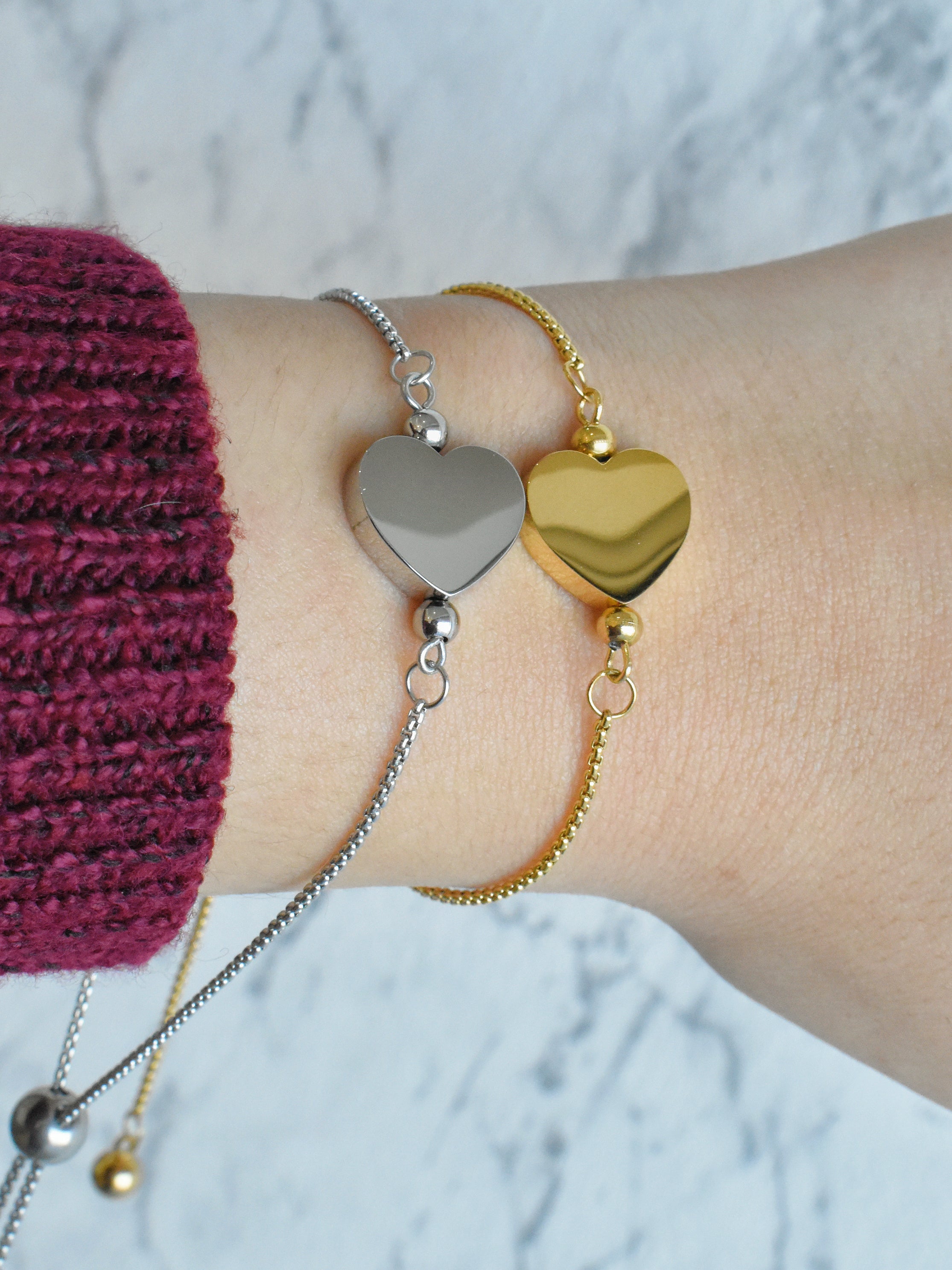 Pulsera corazón plano liso (dorado o plateado)