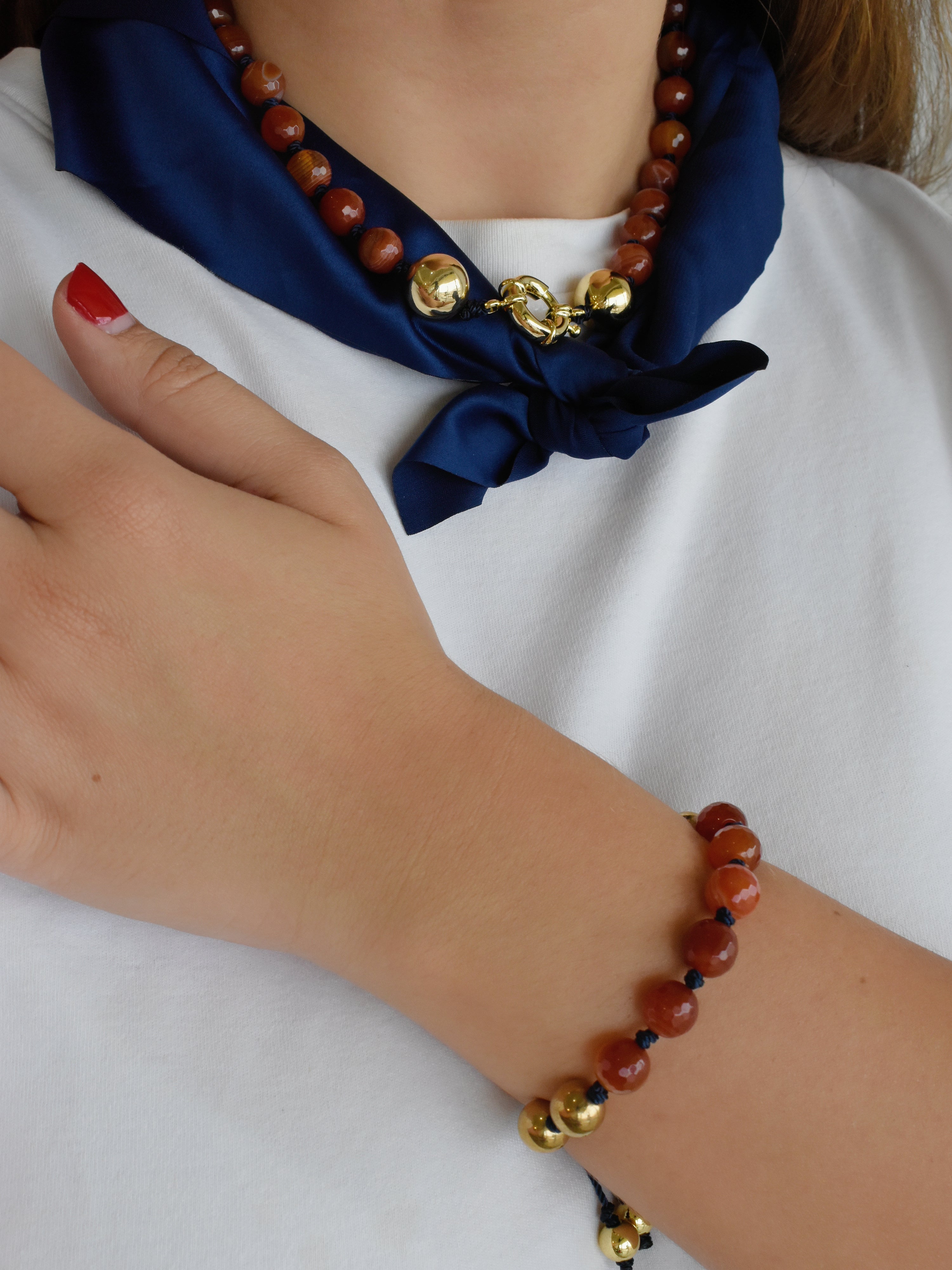 Juego collar y pulsera + pañuelo piedra natural