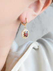 Juego circonia óvalo rojo