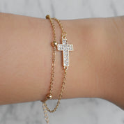 Pulsera doble cruz (dorado o plateado)