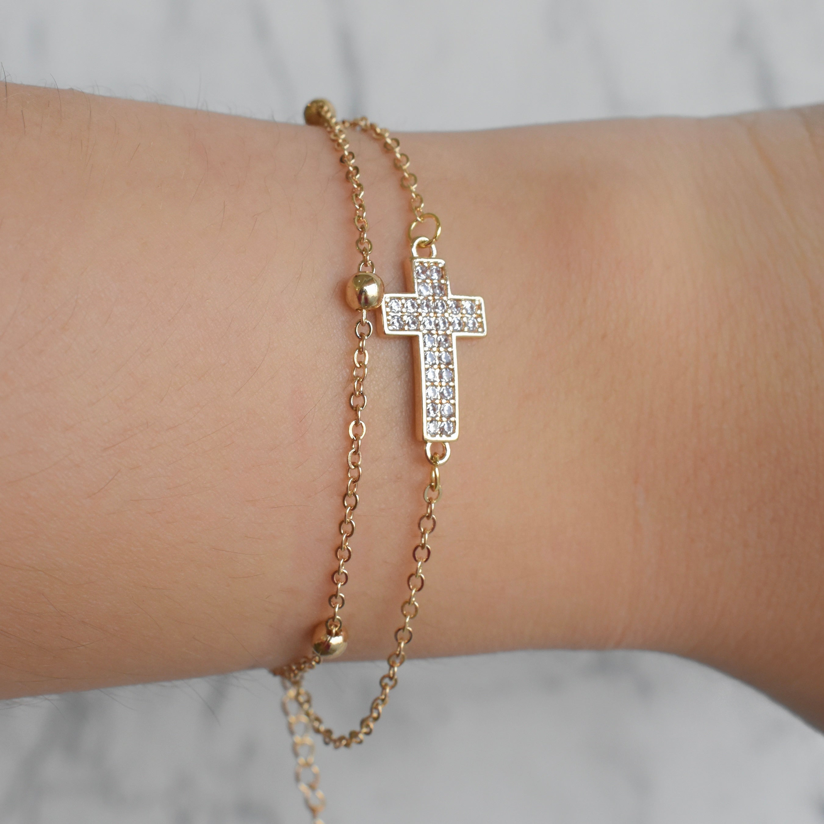 Pulsera doble cruz (dorado o plateado)