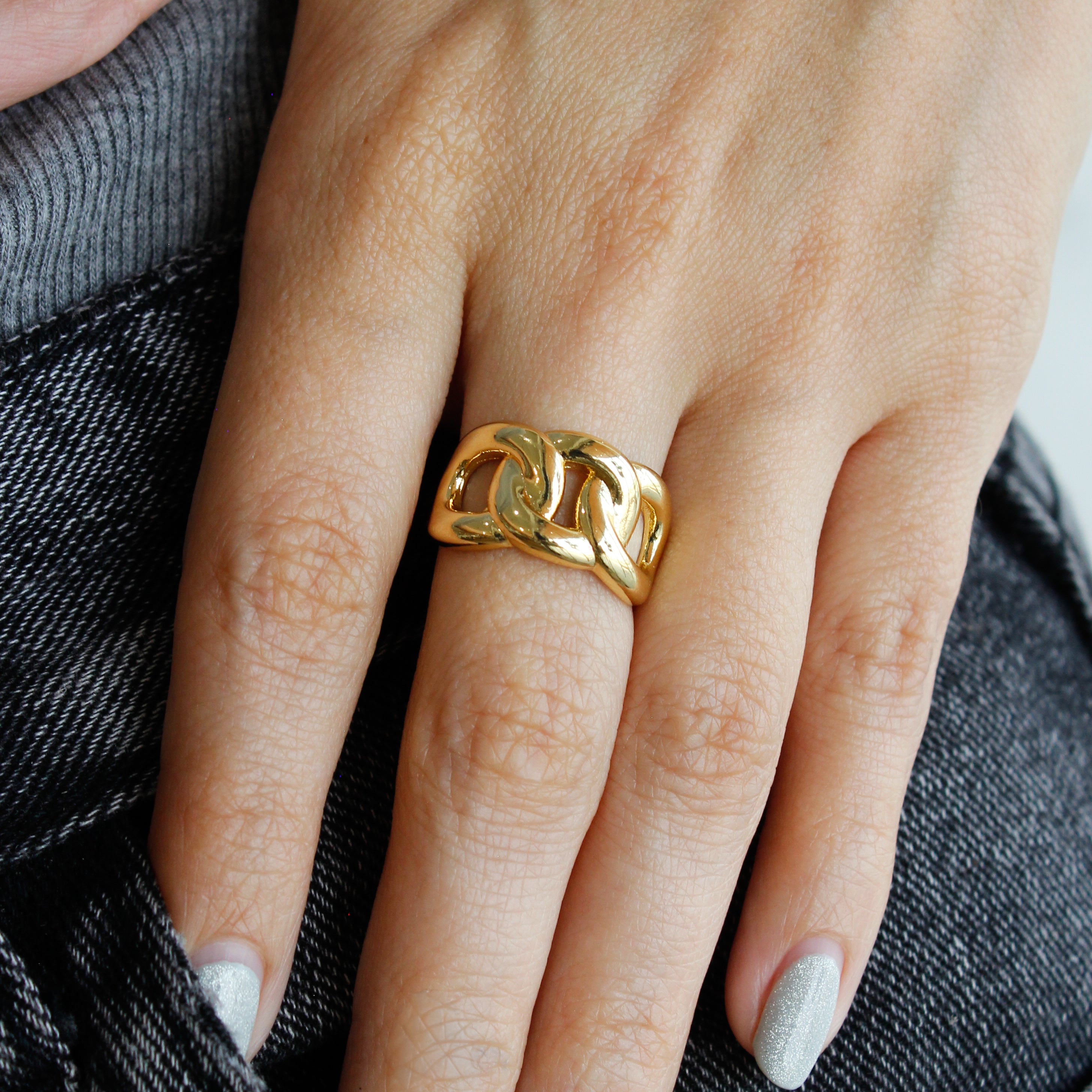 Anillo cadena eslabones (dorado o plateado)