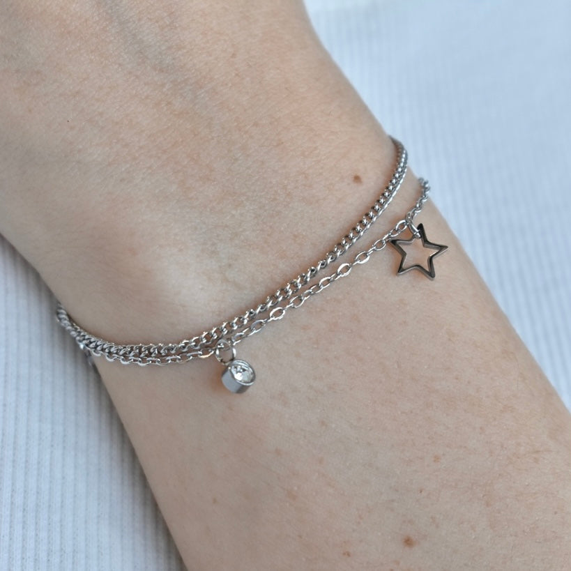 Pulseras estrella, luna y circonia