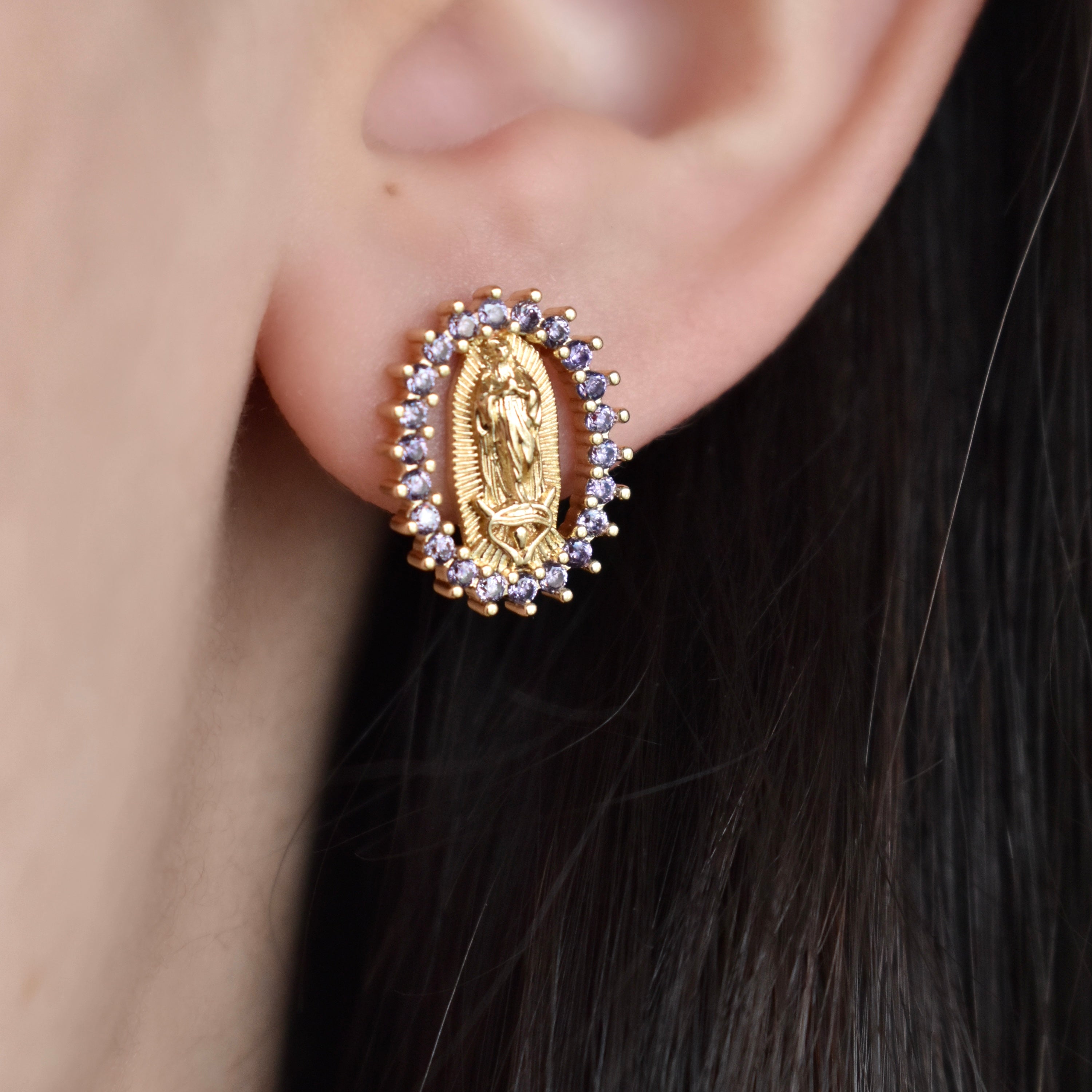 Aretes broquel virgen de guadalupe