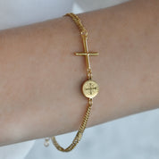 Pulsera Medalla San Benito y Cruz (dorado y plateado)