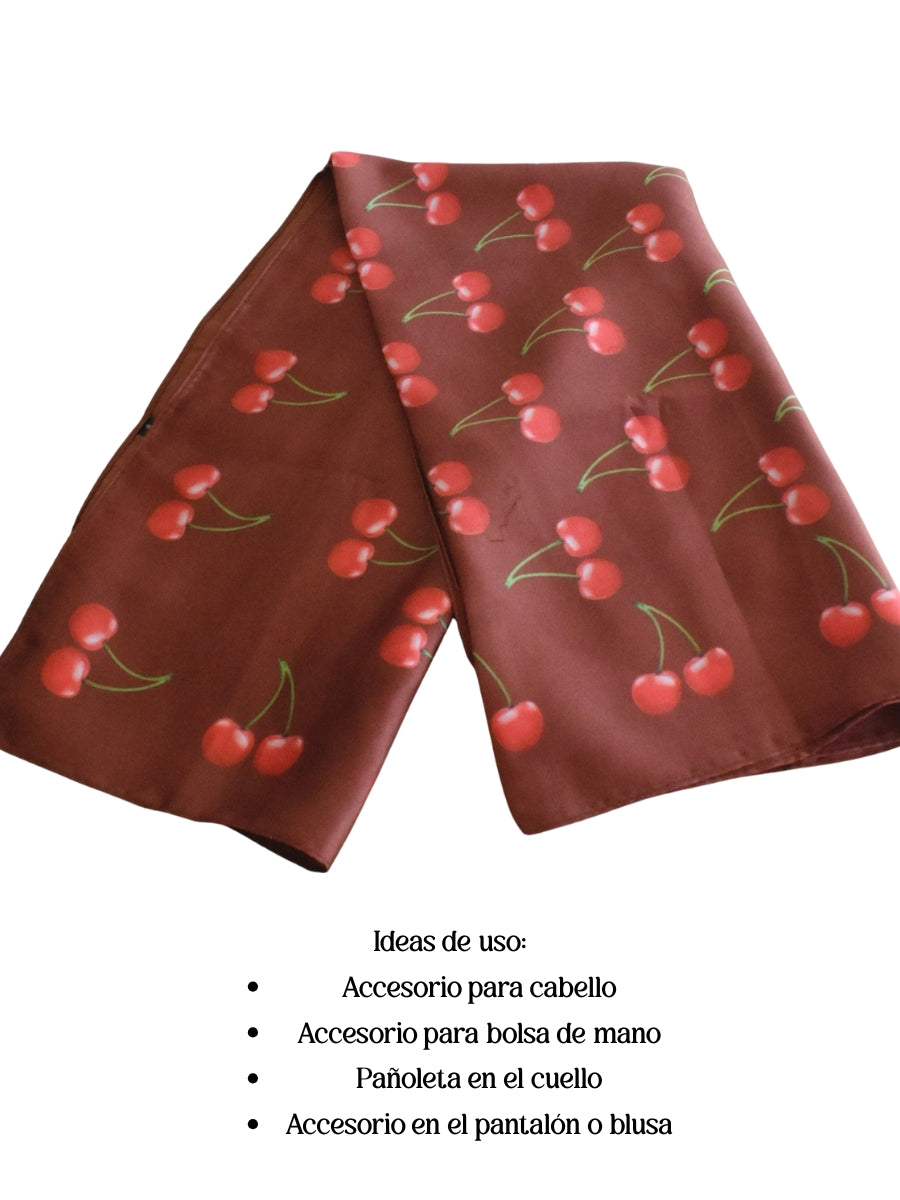 Pañuelo café cerezas rojas