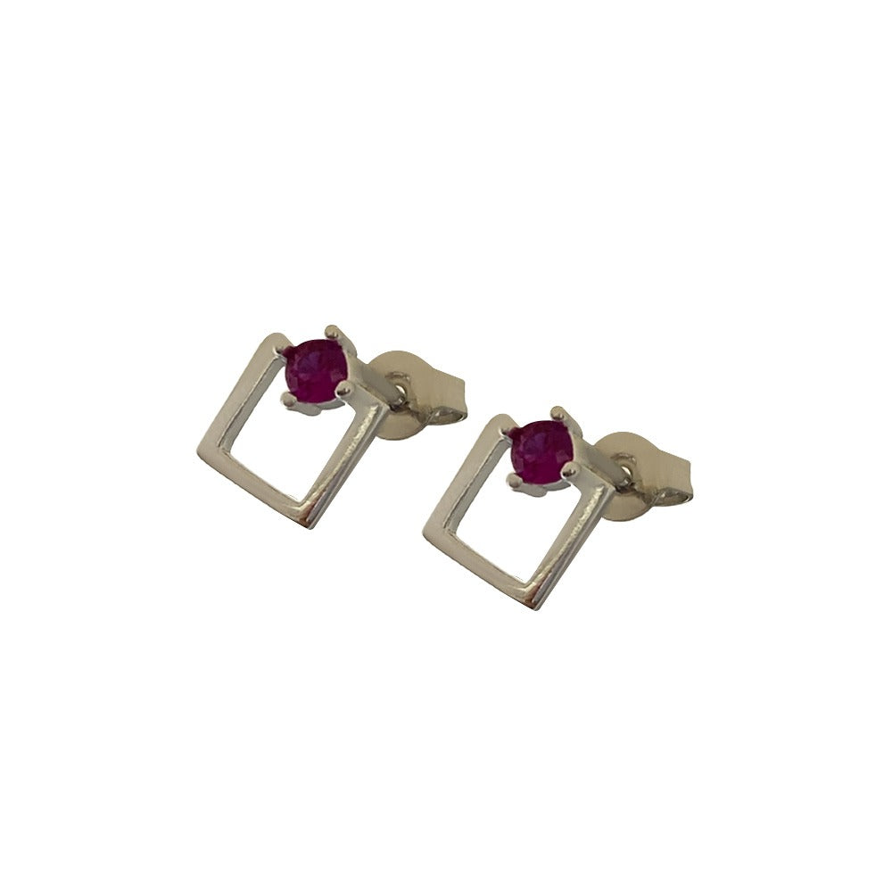 Aretes broquel cuadrado con circonia rosa