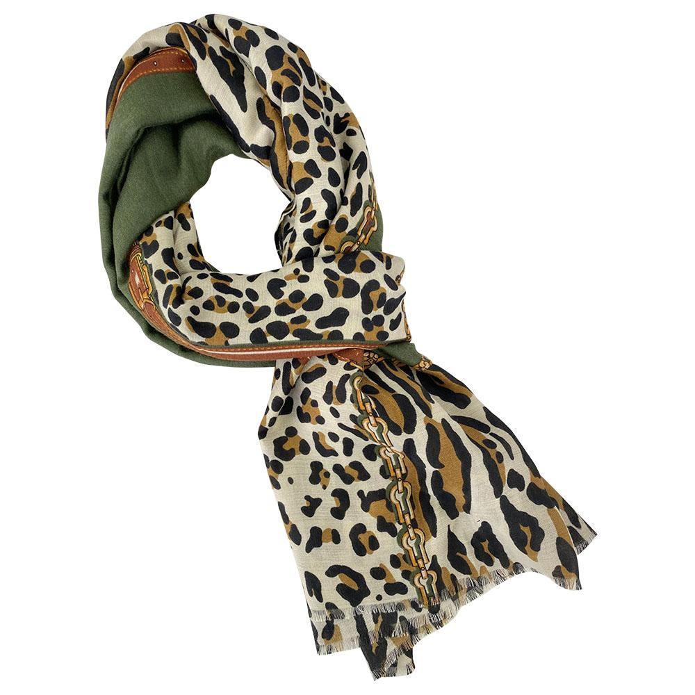 Pashmina verde de algodón Animal Print - BRANCHÉE