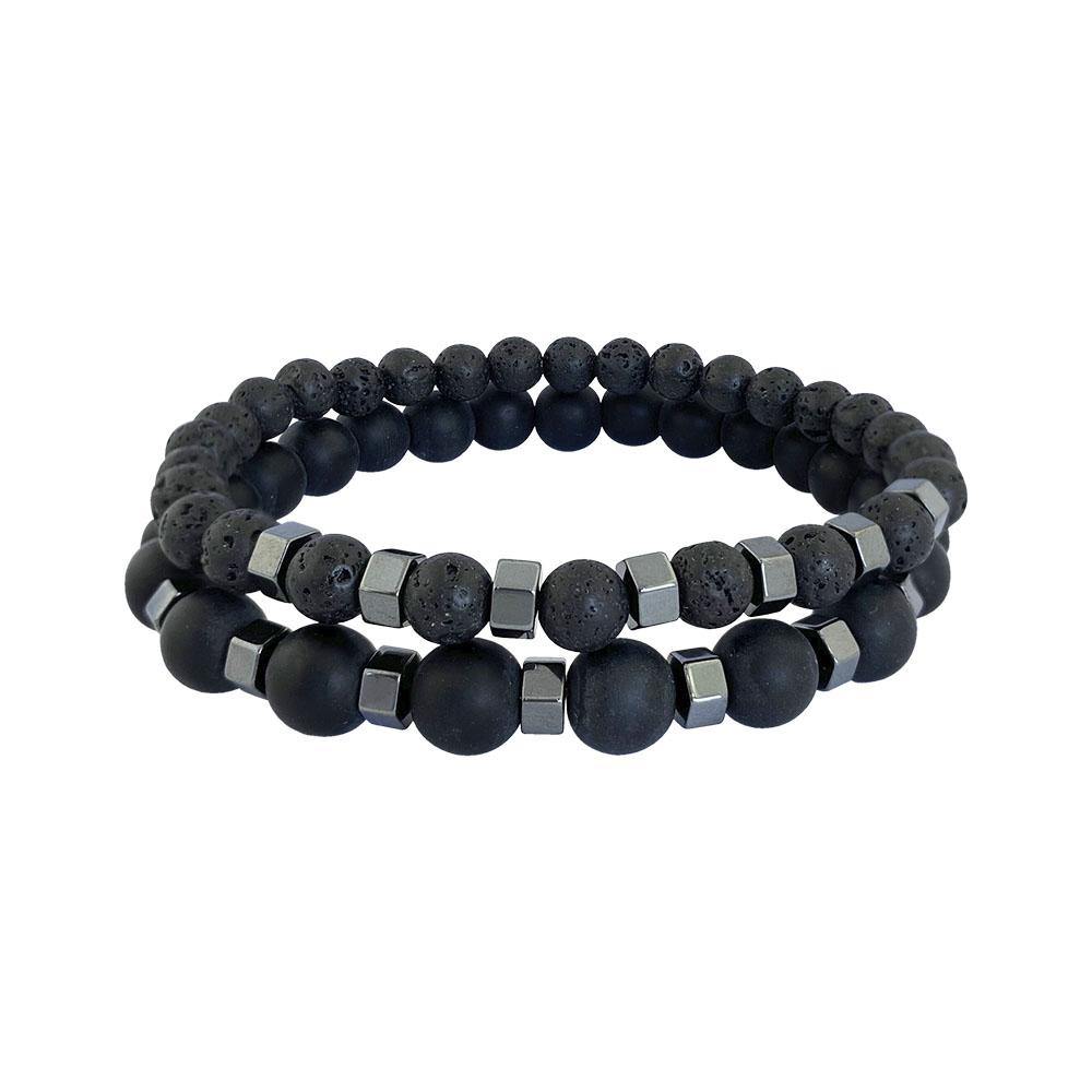 Pulsera doble para hombre de cuentas negras y tuercas - BRANCHÉE