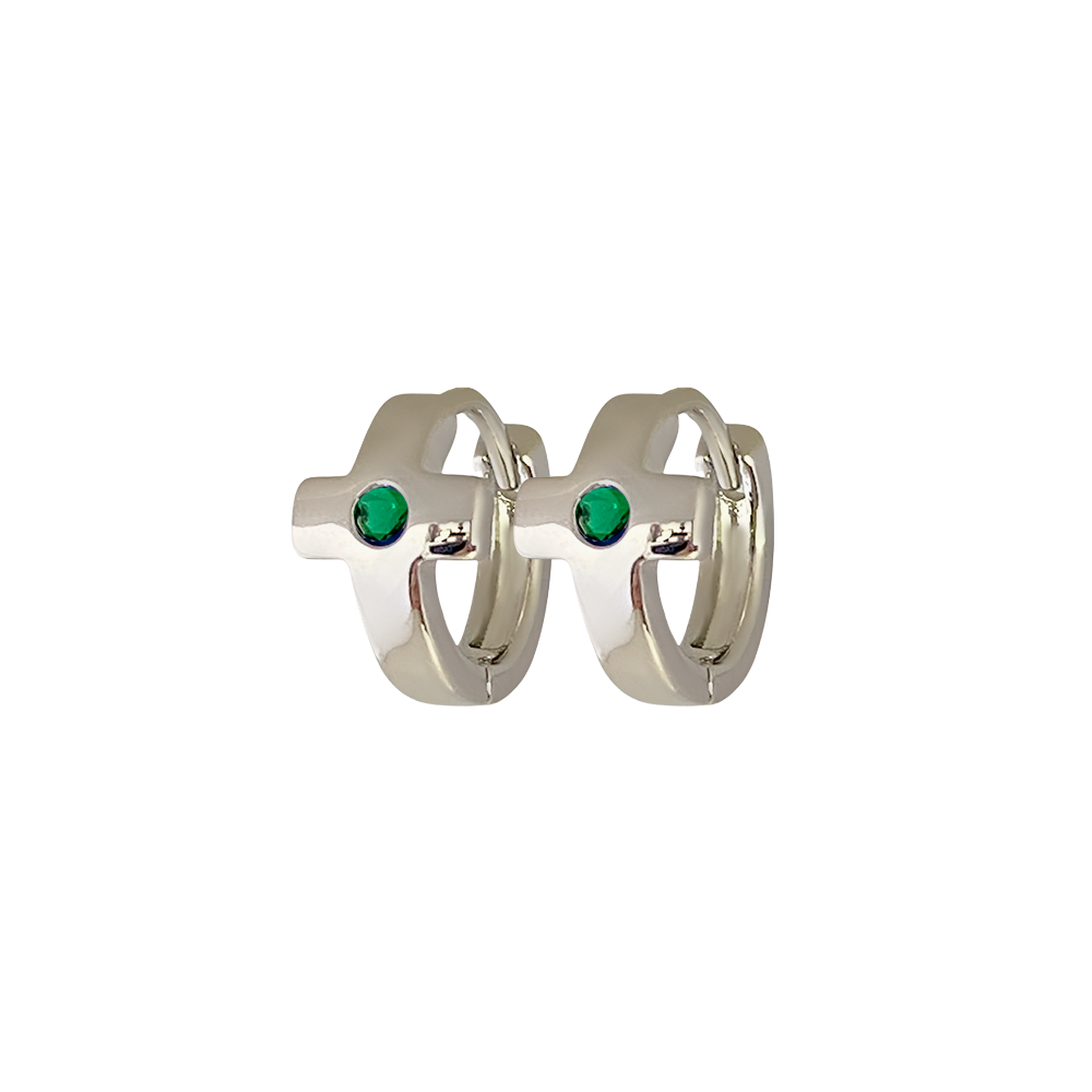 Aretes huggie Cruz con mini circonia de color